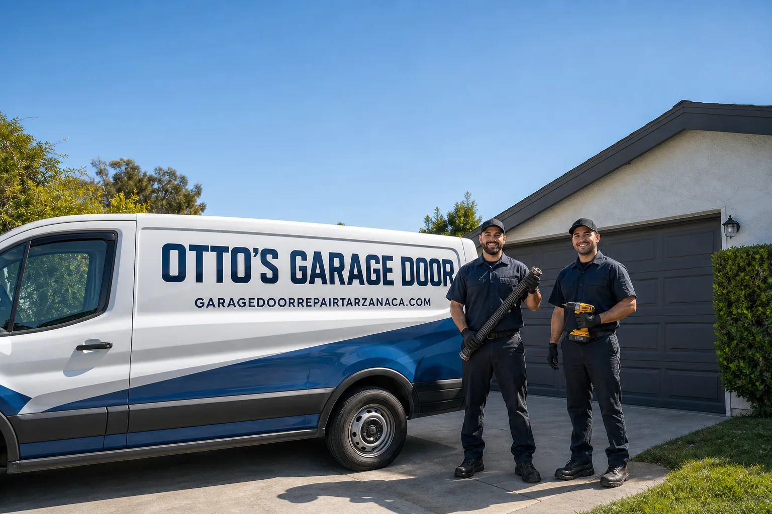 Otto's Garage Door garage door service vehicle and crew in Tarzana, CA